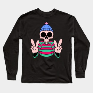 cool peace skull cartoon Long Sleeve T-Shirt